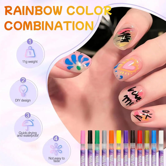 Fun & Safe Nail Art Pens for Kids - 12 Quick-Dry Colors, Easy Cleanup