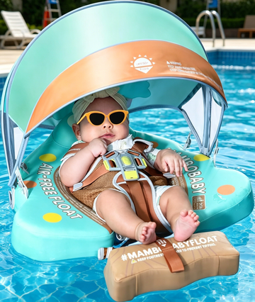 Non-Inflatable Baby Pool Float with Sun Canopy & Anti-Tip Tail for 3-24 Months
