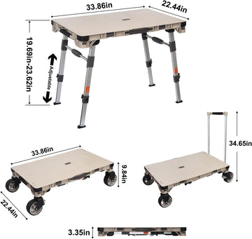 3-in-1 Multi-Purpose Camping Table & Utility Wagon Cart | Heavy Duty Foldable Dolly with 5.4" All-Terrain Wheels