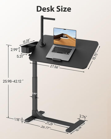 Rolling Overbed Desk with LED Light, Height & 360° Adjustable Mobile Laptop Bed Table