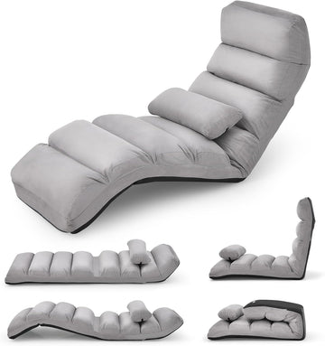 Foldable Lazy Floor Sofa with Pillow, 5-Position Adjustable Indoor Chaise Lounger