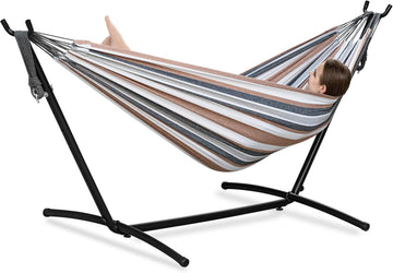 2 Person Double Hammock with Heavy-Duty Steel Stand, 450 Lbs Capacity Indoor Outdoor