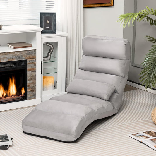 Foldable Lazy Floor Sofa with Pillow, 5-Position Adjustable Indoor Chaise Lounger