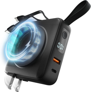 5-in-1 10000mAh Travel Power Bank with Built-in Cables & Watch Charger, EU Plug