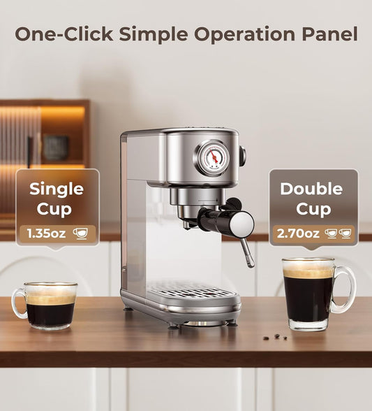 20 Bar Espresso Coffee Machine With Milk Frother 44OZ Removable Water Tank