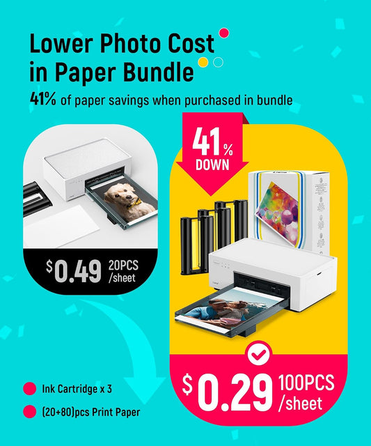 Wireless Portable 4x6 Inch Instant Photo Printer for Smartphone Full Color Printing