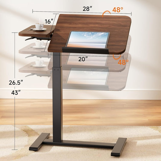 Adjustable Rolling Overbed Table with Wheels, Tiltable Hospital Bed Laptop Desk