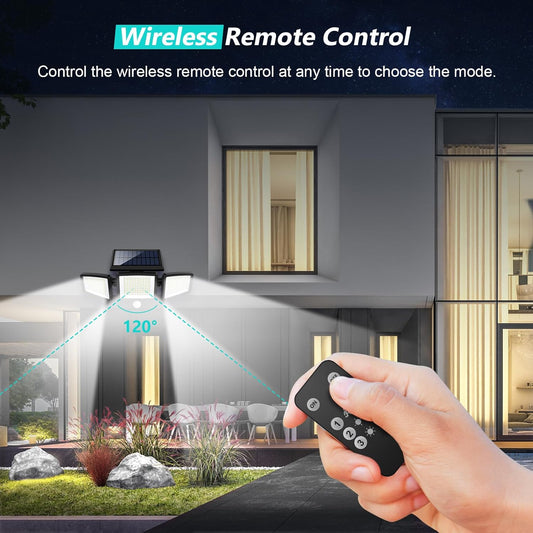 2500LM 210LED 3-Head Solar Motion Sensor Lights, IP65 Waterproof