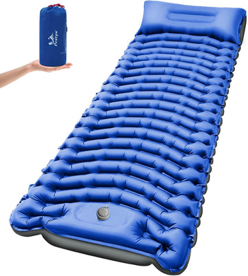 Ultralight Inflatable Sleeping Pad with Pillow & Built-In Foot Pump for Camping Backpacking