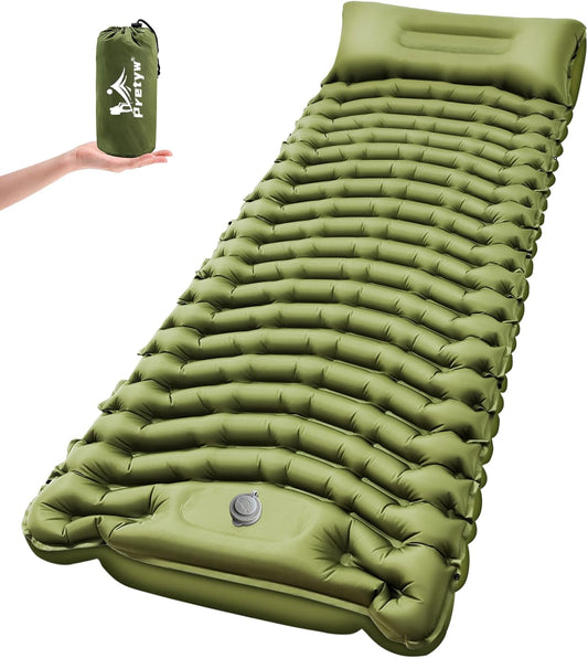 Ultralight Inflatable Sleeping Pad with Pillow & Built-In Foot Pump for Camping Backpacking