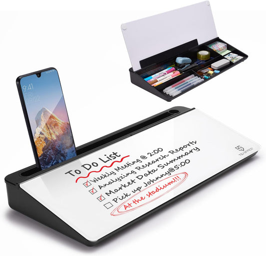 Glass Desktop Whiteboard Keyboard Stand, Desk Organizer with Drawer