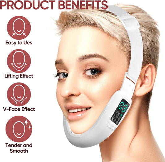 Smart V-Face & Jawline Definer - Electric Facial Toner with 8 Modes, 15 Intensity Levels for Double Chin & Contouring