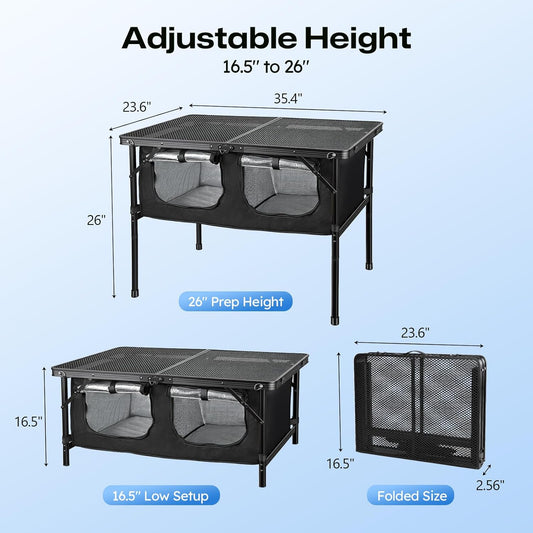 Adjustable Folding Camping Table with Insulated Cooler Storage Bag, Outdoor Table