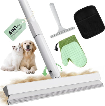 4‑in‑1 Pet Hair Remover Kit, Carpet Rake Rubber Broom for Dog Cat Fur