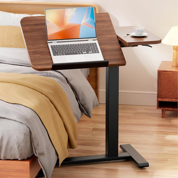 Adjustable Rolling Overbed Table with Wheels, Tiltable Hospital Bed Laptop Desk