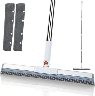 62" Long Handle Rubber Pet Hair Squeegee Broom with 2 Microfiber Pads