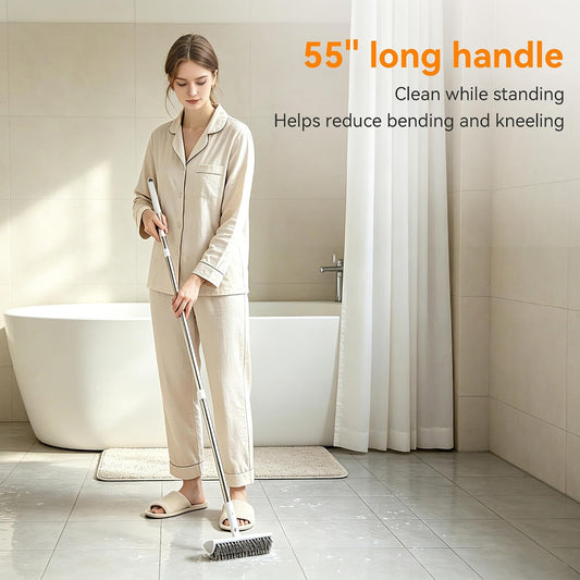 55" Pivoting Triangle Shower Scrub Brush, Dual-Direction Stiff Bristles for Tile Patio