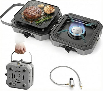 Portable 2-Burner Camping Propane Stove 16000 BTU with Griddle & Piezo Ignition
