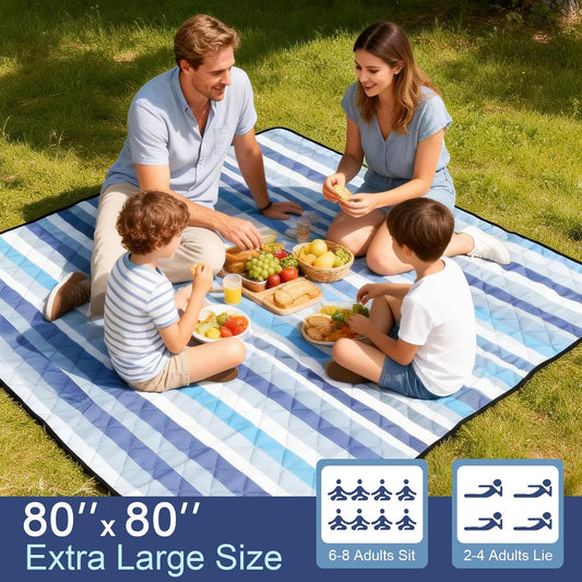 80"x80" 7-Layer Waterproof 2-in-1 Picnic Beach Blanket, Foldable Portable Camping Mat