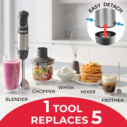 5-in-1 Titanium Blade Immersion Blender, 12 Speed Turbo Hand Mixer with Attachments