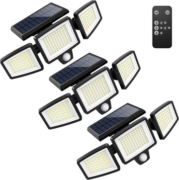 2500LM 210LED 3-Head Solar Motion Sensor Lights, IP65 Waterproof