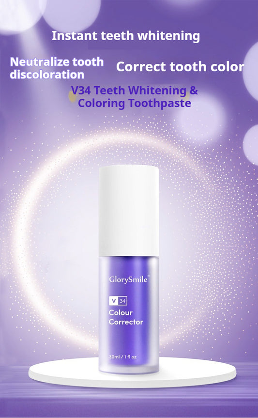 v34 Colour Corrector, Tooth Stain Concealer, Teeth Whitening Booster, Purple Toothpaste, Color Correcting Technology